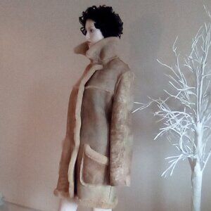 VTG Genuine House Of Leather Women's Suede Shearling Coat Sz M Bust 44" Doubled